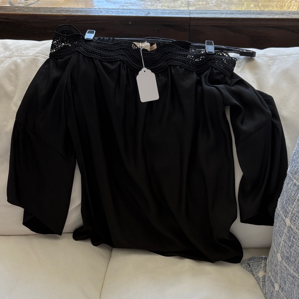 Ramy Brook Black Crochet Off-Shoulder Top